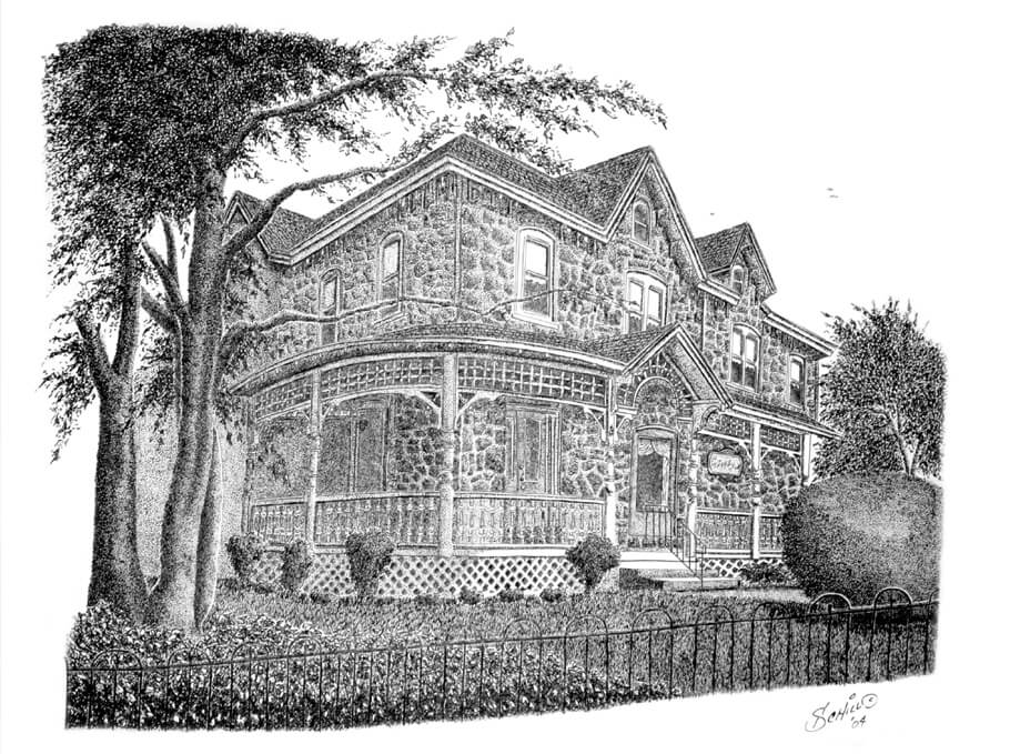 Etching of historic inn in Powelston, PA